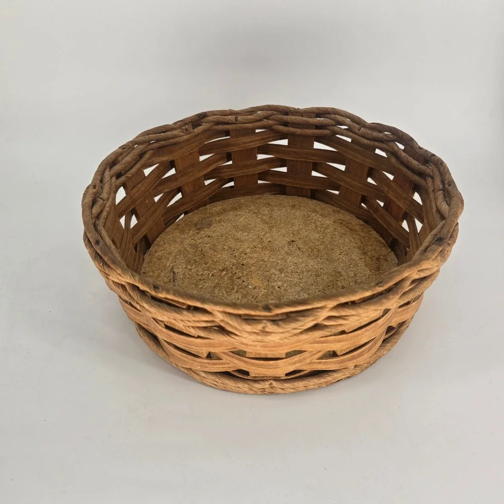 Vintage Pyrex Woven Wood Casserole Basket Round Trivet Holder Brown 9.5 Inch